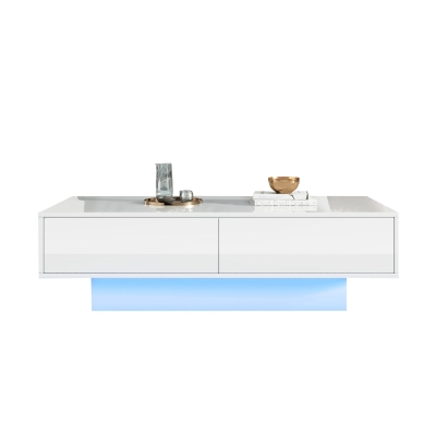 High Gloss LED Coffee Table with 2 Drawers and Bluetooth Control, White