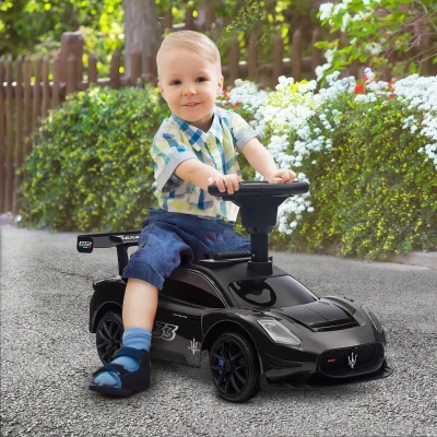 AIYAPLAY Loopauto Maserati met Opbergruimte, Toeter & Muziek, Fluisterwielen, voor 1,5 tot 5 Jaar, tot 25 kg, Zwart