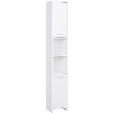 HOMCOM Bathroom Floor Storage Cabinet Slim Tallboy w/ Door Cupboard & Shelves For Living Room, Bedroom, Hallway White