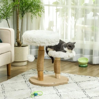 PawHut Kattenboom, 61,5 cm, met Kattenbed, Krabpaal, Sprongplatform, Speelbal, Voor Katten tot 5 kg, Wit