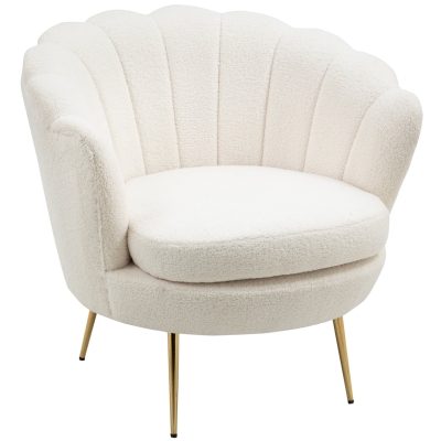 HOMCOM Fauteuil in Schelpvorm, Relaxstoel, Ontspanningsstoel, Metalen Poten in Goudlook, 79D x 77B x 77H cm, Wit