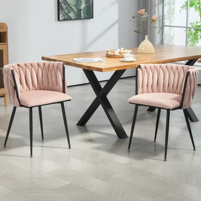 Ensemble de chaises de salle à manger modernes et luxueuses en velours, Rose
