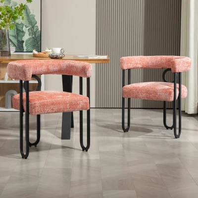 Set aus 2 Chenille Esszimmerstuhl mit runder Rückenlehne,für Esszimmer Wohnzimmer Büro, Rosa