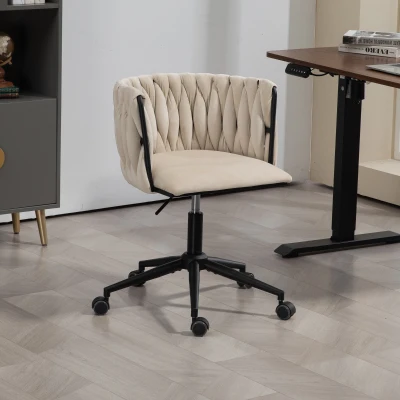 Fauteuil de relaxation en velours, pivotante à 360°, Beige
