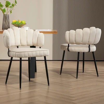 Ensemble de 2 pièces chaises de salle à manger en velours doux, Ivoire
