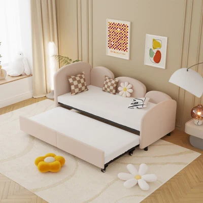 Divano con Letto Estraibile Imbottito in Velluto, Rosa