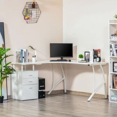 HOMCOM Scrivania angolare 143.5cm x 143.5cm x 76cm Bianco