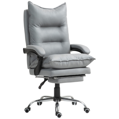 Vinsetto Ergonomiczny Fotel Biurowy, Regulowana Wysokość, Oparcie Regulowane, Ekoskóra, Jasnoszary