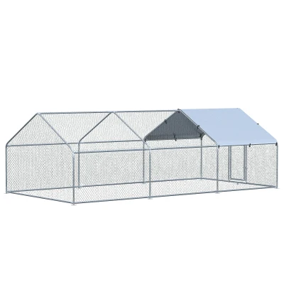 Pawhut Cotet Mare pentru Gaini – 3 Camere & Copertina, Metal Galvanizat(m-10)