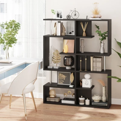 HOMCOM Bibliothèque Zig Zag Bois et Métal Noir 120x29x160 cm