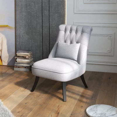 HOMCOM Poltrona de Sala de Estar Moderna Estofado em Linho com Almofada e Estrutura de Madeira 52,5x69x77 cm Cinza