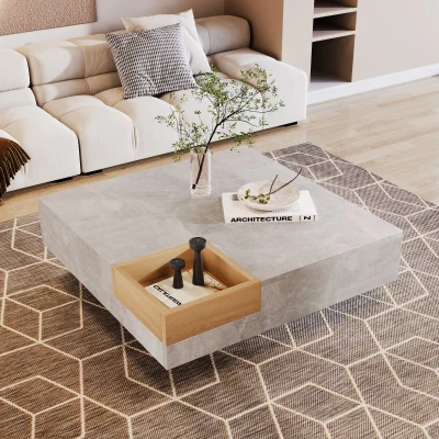 Modern Marble Design Coffee Table with Storage Box, Grey