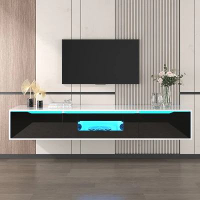 High-Gloss TV Cabinet with LED Lights, Black