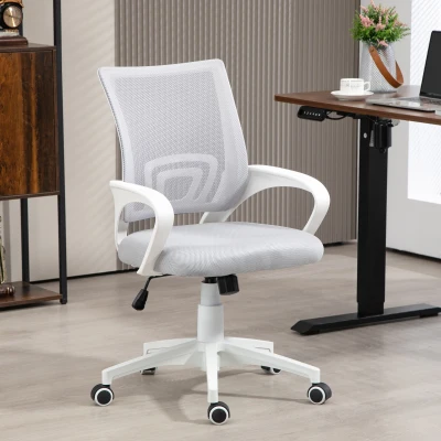 HOMCOM Cadeira de Escritório de Malha Giratória com Altura Ajustável Função Basculante e Apoio para os Braços 57x55x89-109 cm Cinza