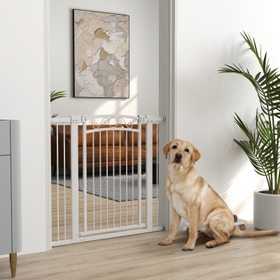 PawHut Barreira de Segurança para Cães Extensível 76-102 cm Barreira para Animais de Estimação com 2 Extensões Duplo Bloqueio Branco