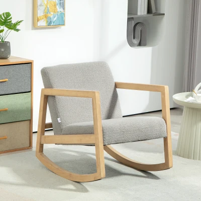 HOMCOM Poltrona Baloiço Estofada em Tecido Borreguito com Assento Acolchoado e Apoio para os Braços 60x81x71cm Cinza