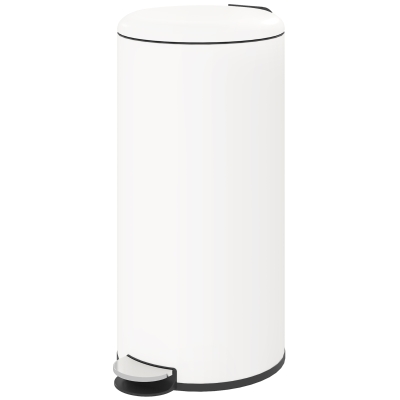 HOMCOM Prullenbak 30L, Pedaalemmer, Vergrendelbare Deksel, Pedal, Vlekbestendig, Crèmewit