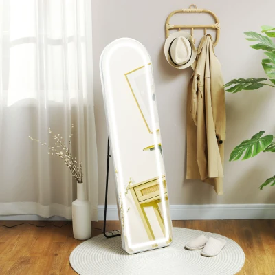 HOMCOM Espelho de Pé com Luzes LED 40x150 cm Espelho de Corpo Inteiro com Iluminação em 3 Cores e Função de Memória Prata