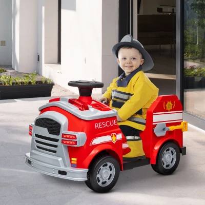 AIYAPLAY Carro Elétrico para Crianças acima de 3 Anos Caminhão de Bombeiros Elétrico para Crianças com Bateria de 12V Sirene Faróis Buzina e Música 86x49x52 cm  Vermelho