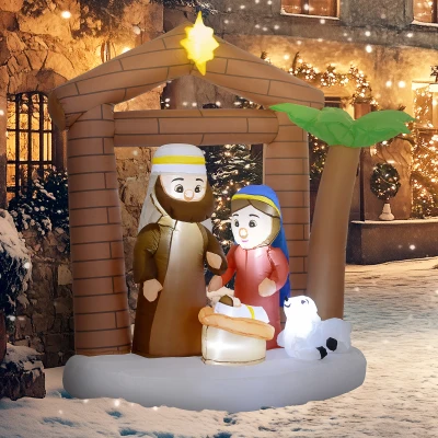 Outsunny Presépio Insuflável de Natal Decoração Insuflável Natalícia com Luzes LED e Insuflador para Exterior 150x90x185 cm Multicor