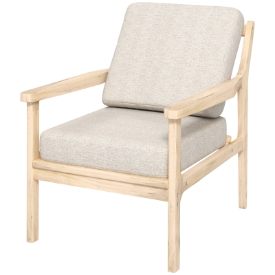 HOMCOM Gestoffeerde Armstoel met Stevig Houten Frame en Afneembare Kussens, voor Woonkamer, Slaapkamer, Beige