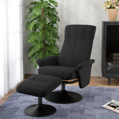 HOMCOM Polsterfauteuil, Accentstoel met Voetenbank, Draaibaar, Ergonomisch, Microvezeldoek, tot 150 kg, Zwart