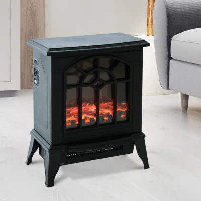 HOMCOM Lareira Elétrica Portátil 1000/2000W com Simulação de Chama Termostato e Proteção de Superaquecimento 36,5x24x46cm Preto
