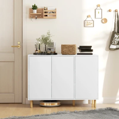 HOMCOM Credenza Moderna 2 Armadietti a 3 Ripiani in Legno Bianco