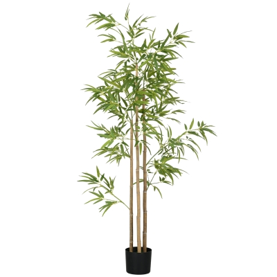 HOMCOM Kunstplant, Bamboe, 3 Stammen, 830 Bladeren, Onderhoudsvriendelijk, 180 cm, met Cementpot