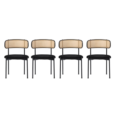 Set de 4 Sillas de Comedor de Terciopelo con Patas de Metal y Respaldo de Rejilla 45x40x75 cm Negro