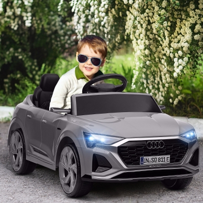 AIYAPLAY Elektryczny samochód dla dzieci, 12V Audi Q8 etron, 3-5 km/h, pilot, światła, muzyka, Szary