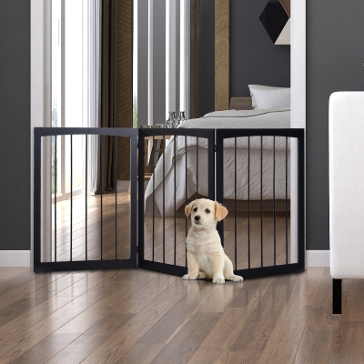 PawHut Barreira de Segurança Dobrável de 3 Painéis Portátil para Animais de Estimação 160x76 cm para Portas Escadas Corredores Marrom escuro