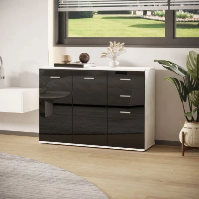 HOMCOM Comò Mobiletto 106cm x 35cm x 76cm Nero e Bianco