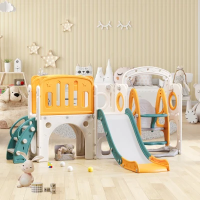 Toboggan pour enfants 7-en-1 avec balançoire, Vert Antique