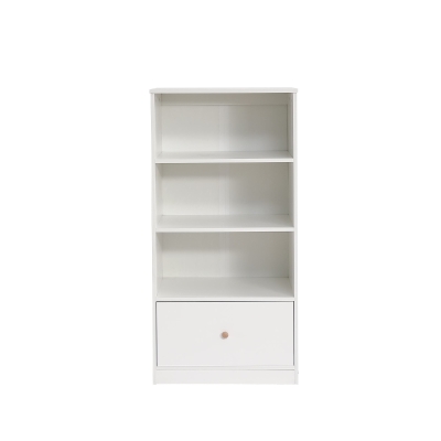 Bücherregal mit drei Einlegeböden und Schublade, geräuschlose Gleiter, MDF, 60×50×120 cm, Weiß