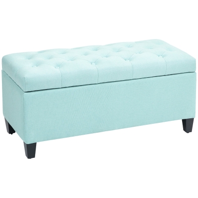 HOMCOM Zitbank Gestoffeerde Bank met Opbergruimte, Linnenachtig Polyester, Rubberhout, 100 x 40 x 44 cm, Groen