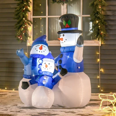 HOMCOM Schneemänner Schneemann Weihnachtsdekoration, LED-Lichter, 1,8 m, inkl. Gebläse, selbstaufblasend