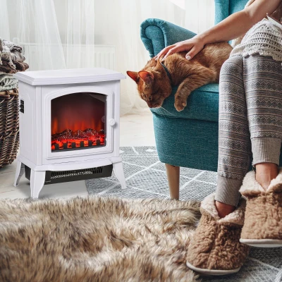 HOMCOM Lareira Elétrica Portátil 1000/2000W com Simulação de Chama Termostato Ajustável e Proteção de Superaquecimento para Salas de até 25m² 36,5x24x41,5cm Branco