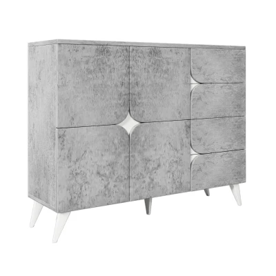 Sideboard mit Schubladen, Kommode mit spezieller Paneelform, moderne Ästhetik, reichlich Stauraum, 120×35,5×94 cm, Grau