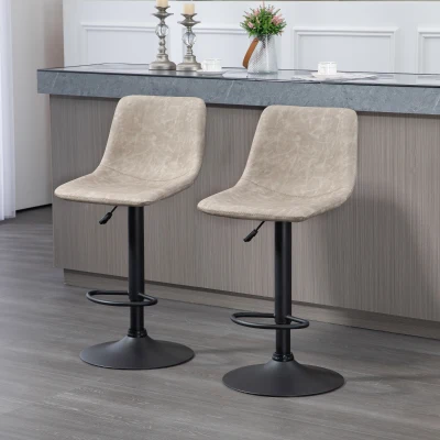 HOMCOM 2-delige Barkrukset in retrodesign, in hoogte verstelbaar, draaibaar, kunstleer, 42 x 48 x 91-112 cm, Beige