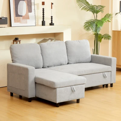 Corner Sofa Bed 200W x 126.5D x 85Hcm Light Grey