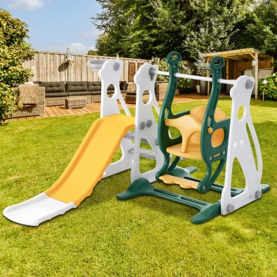 Toboggan pour enfants 4-en-1 avec balançoire, Vert Antique