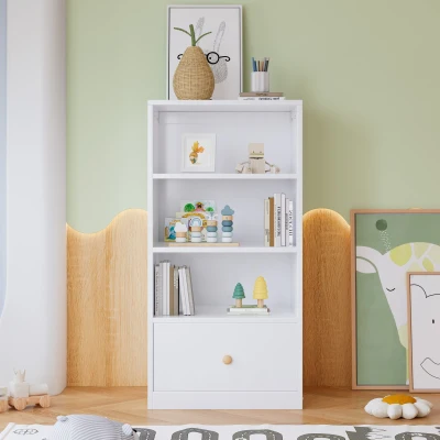 Libreria con tre ripiani e cassetto, Bianco