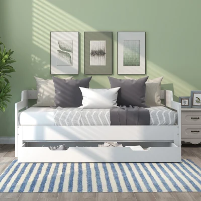 Contemporary Design Sofa Bed with Pull-Out Trundle, White
