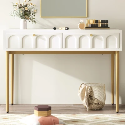 Space-Saving Dressing Table with 2 Drawers, White