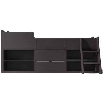 Children's Wooden Mid Sleeper Cabin Bed with Drawers and Shelves, Taupe