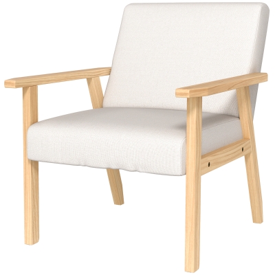HOMCOM Gestoffeerde Stoel met Armleuningen, Eetkamerstoel in Linnenlook, Massief Houten Frame, 64 x 70 x 72 cm, Crème