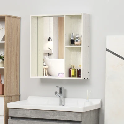 kleankin Armário de Casa de Banho com Espelho Móvel para Casa de Banho Estilo Moderno 63x15x65 cm Branco
