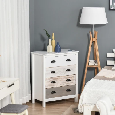 HOMCOM Cómoda com 5 Gavetas Cómoda para Dormitório Moderna com Desenho Anti-Tombo 70x38x85 cm Branco