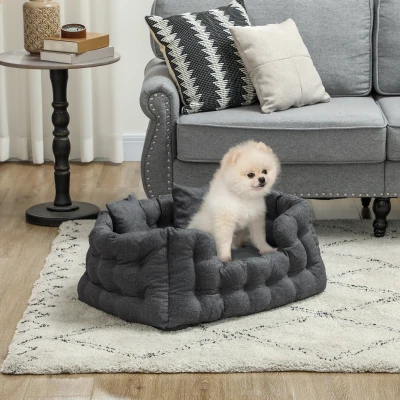 PawHut Cama para Cães Pequenos Cama para Animais de Estimação com 2 Almofadas e Base Antiderrapante 70x50x30 cm Cinza